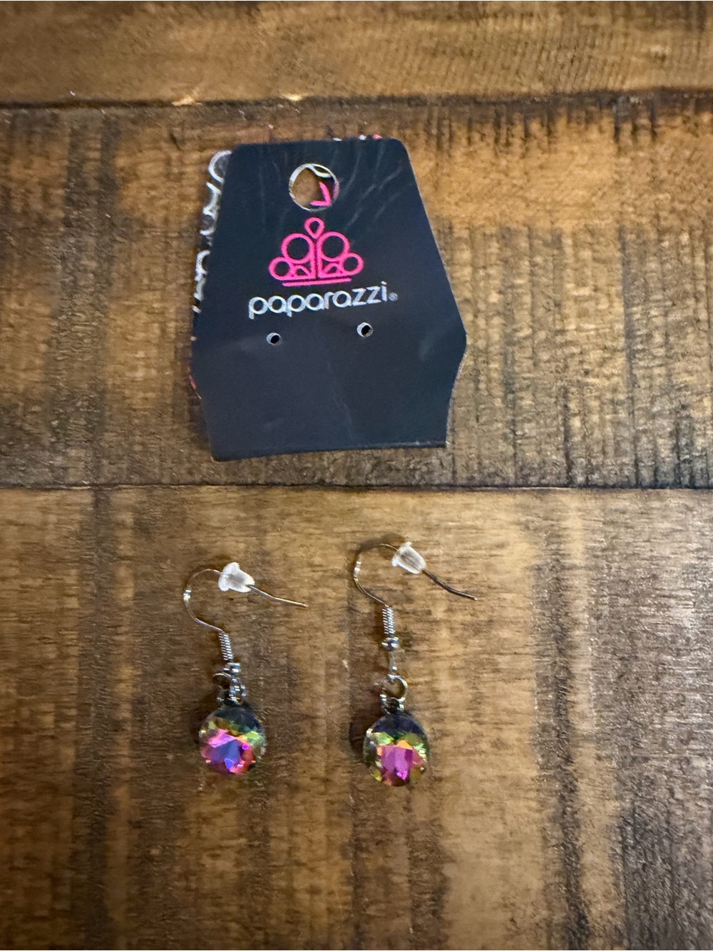Paparazzi multi Iridescent (oil spill)Crystal Drop Earrings
